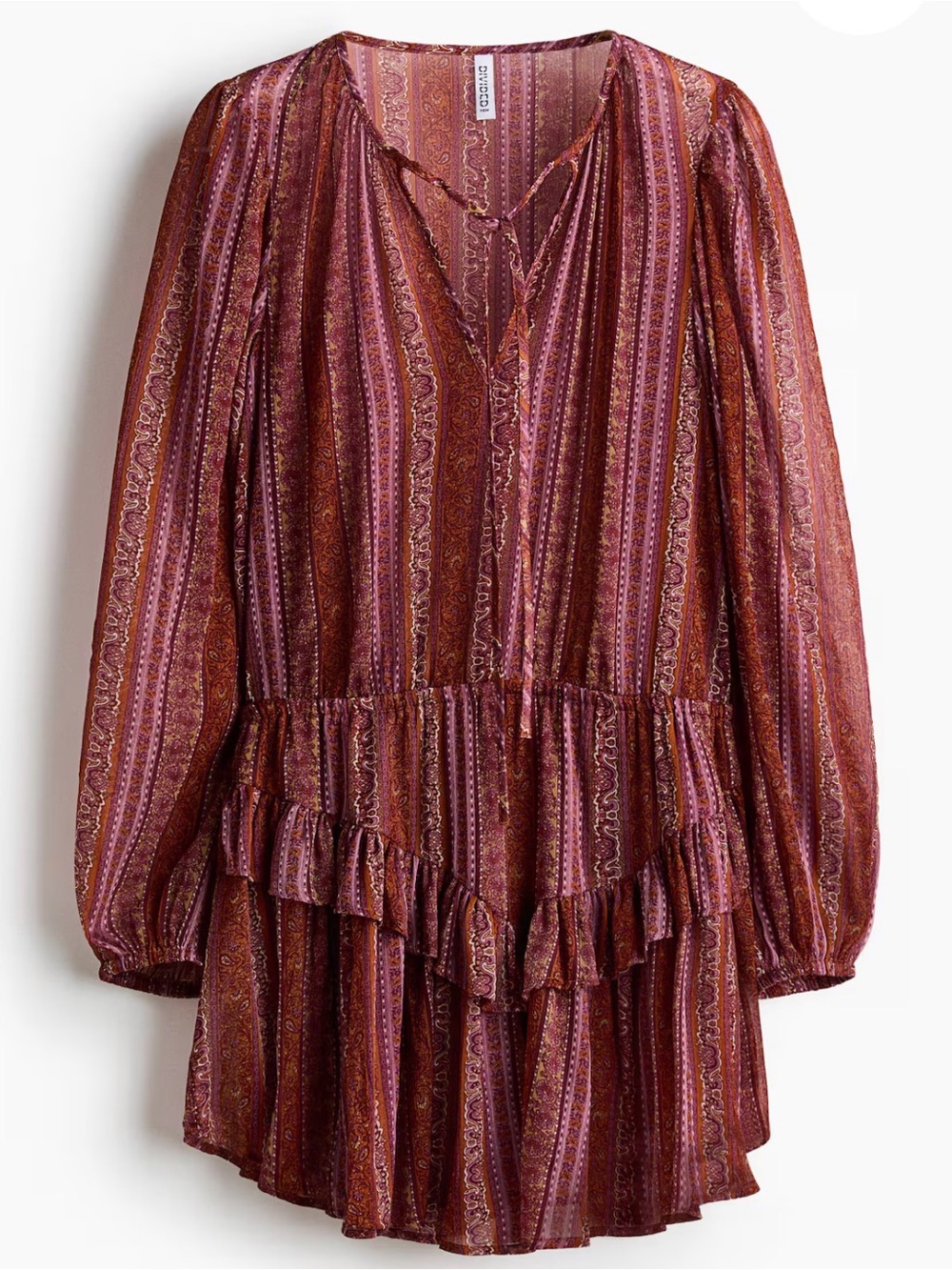 H&M Divided Paisley Romper Size S Purple Brown Long Sleeve Ruffle NWT